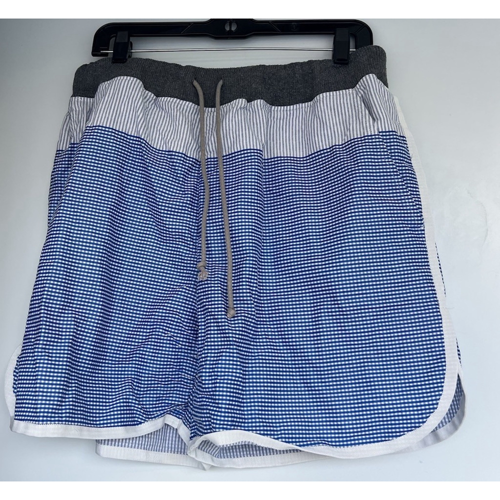 Sacai Blue Gingham Check Cotton Shorts Drawstring Men's Size 3 Large Luxury